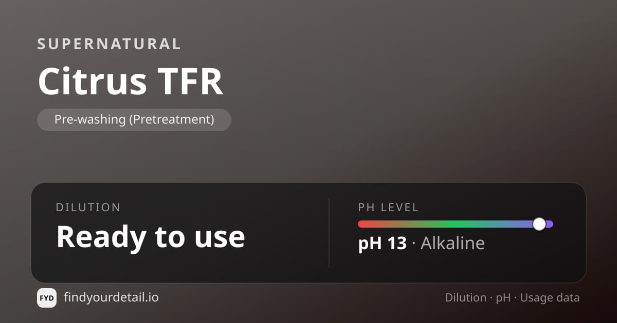 Supernatural Citrus TFR dilution ratio and pH specification chart