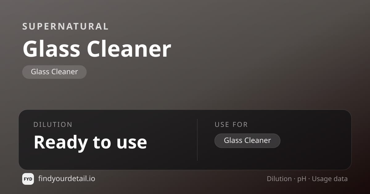 Supernatural Glass Cleaner dilution ratio and pH specification chart