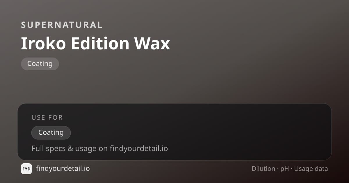 Supernatural Iroko Edition Wax dilution ratio and pH specification chart