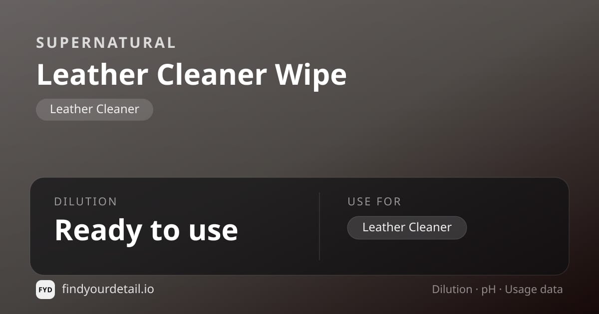 Supernatural Leather Cleaner Wipe dilution ratio and pH specification chart