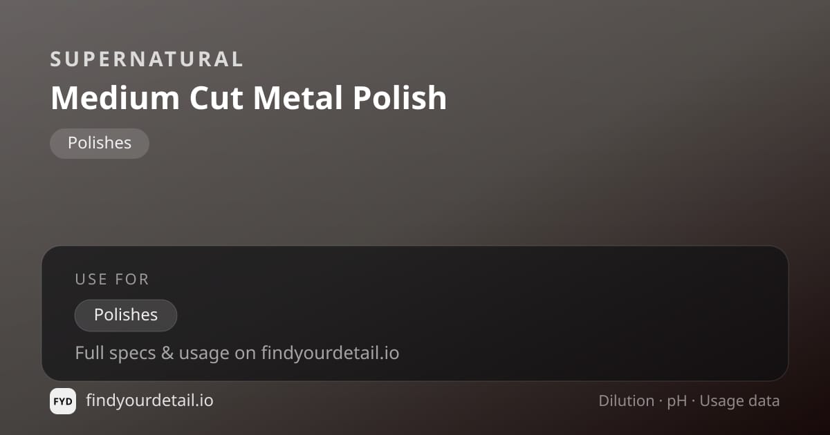 Supernatural Medium Cut Metal Polish dilution ratio and pH specification chart