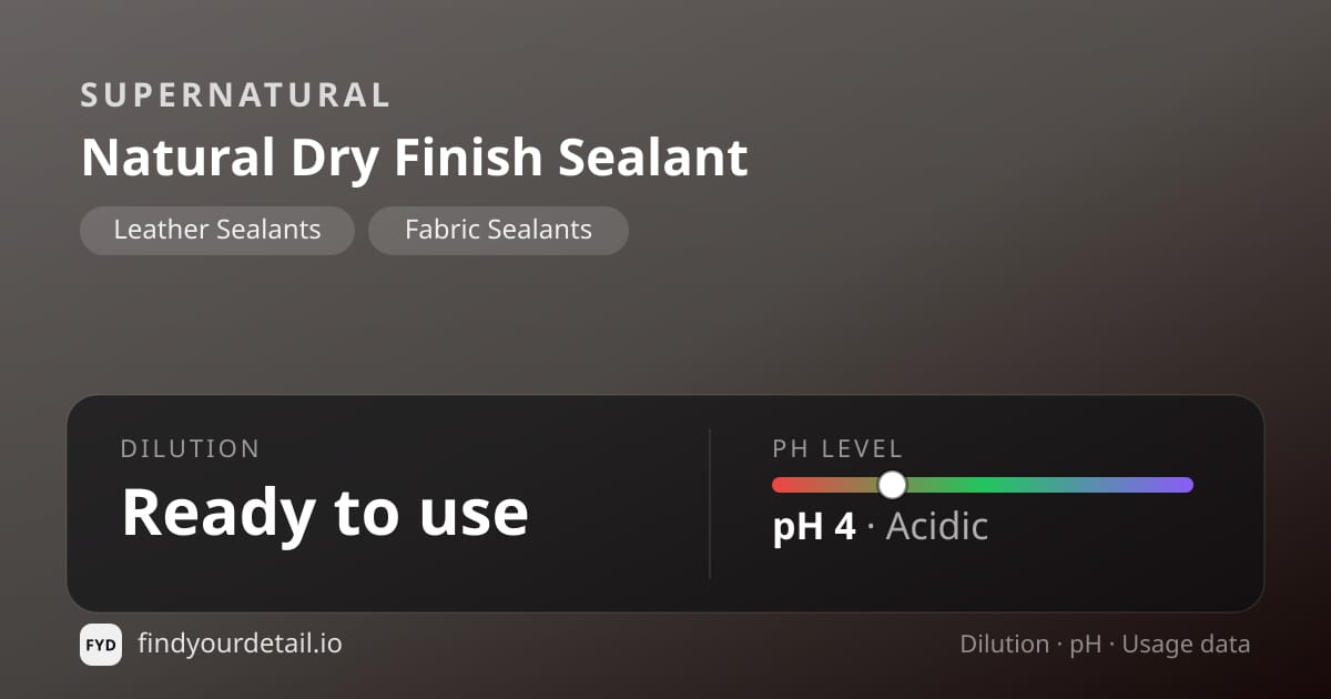 Supernatural Natural Dry Finish Sealant dilution ratio and pH specification chart