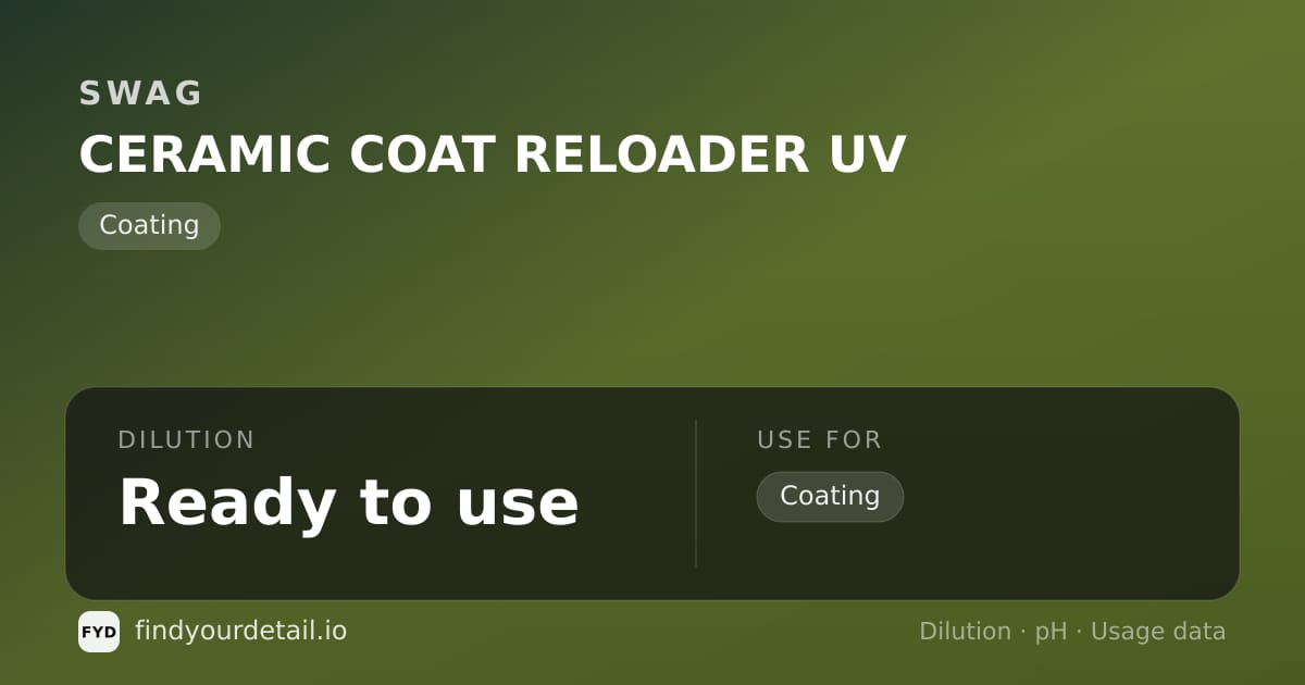 SWAG 세라믹 코트 리로더 UV 희석비 pH 스펙 카드