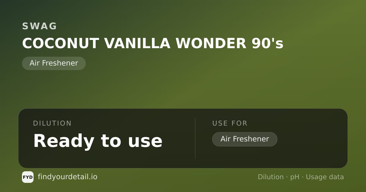 SWAG 코코넛 바닐라 원더 90's 희석비 pH 스펙 카드
