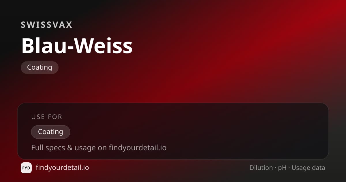 Swissvax Blau-Weiss dilution ratio and pH specification chart