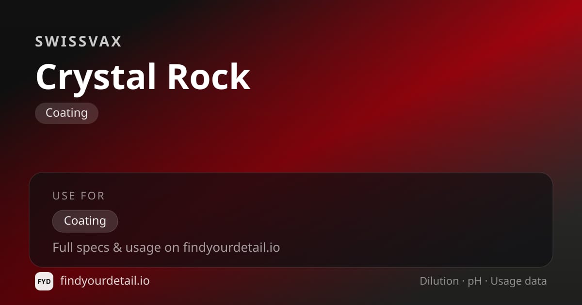 Swissvax Crystal Rock dilution ratio and pH specification chart