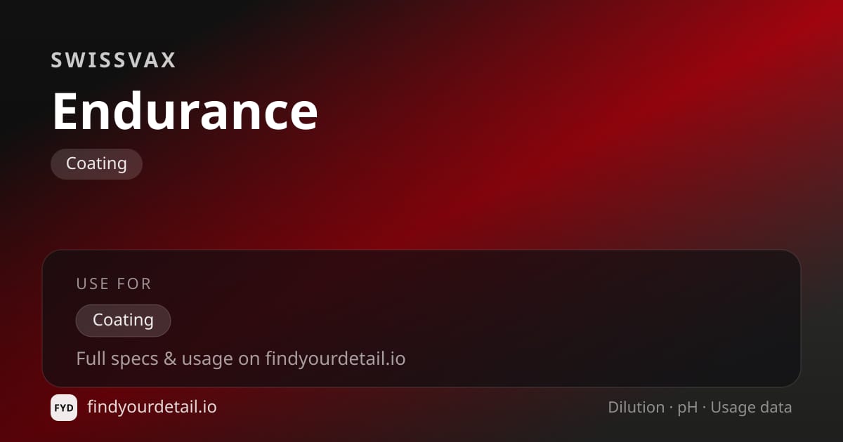 Swissvax Endurance dilution ratio and pH specification chart