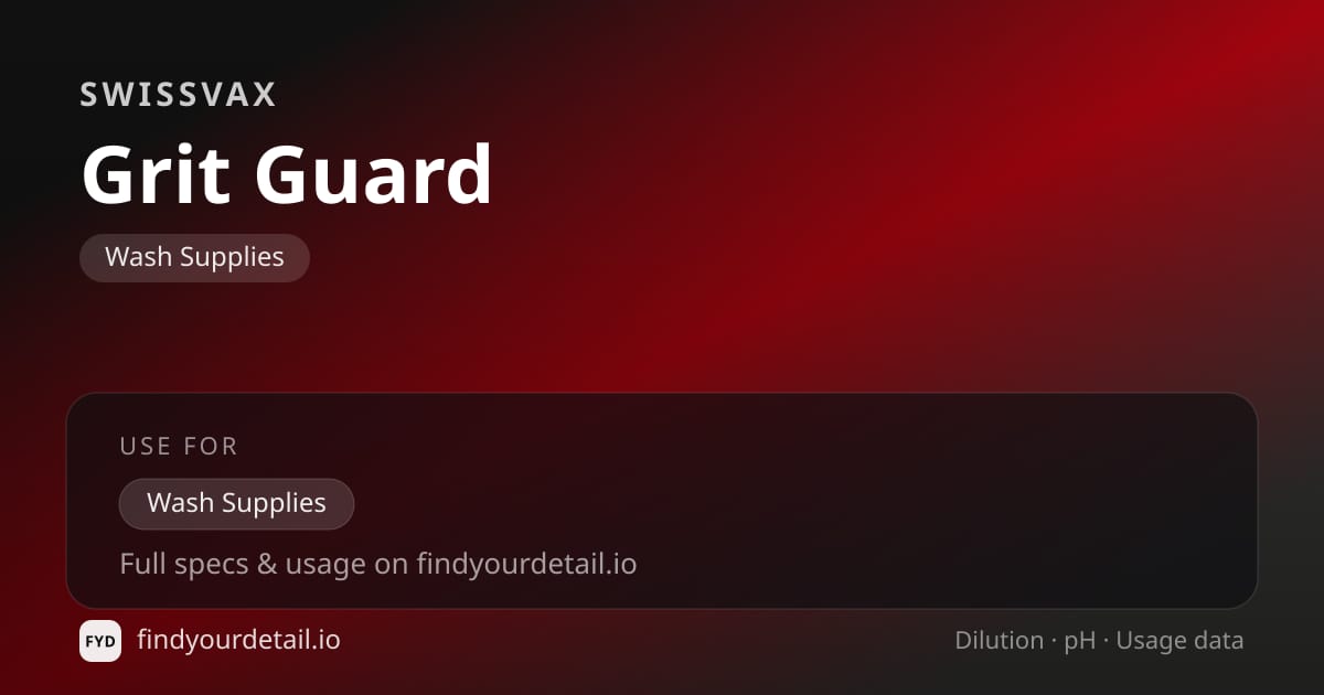 Swissvax Grit Guard dilution ratio and pH specification chart