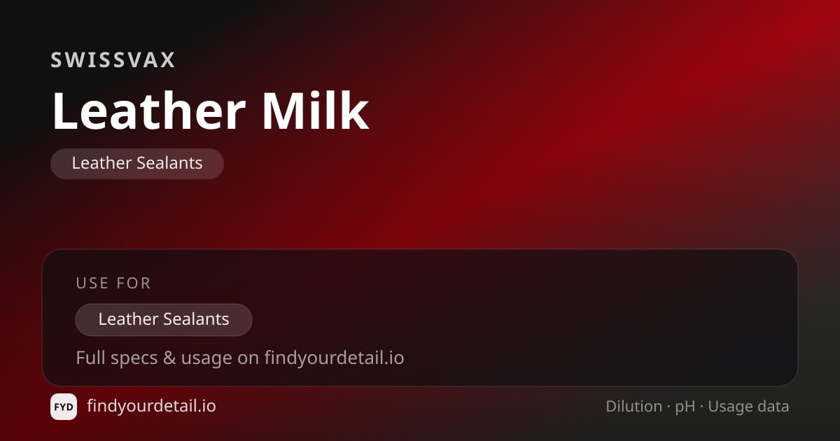 Swissvax Leather Milk dilution ratio and pH specification chart