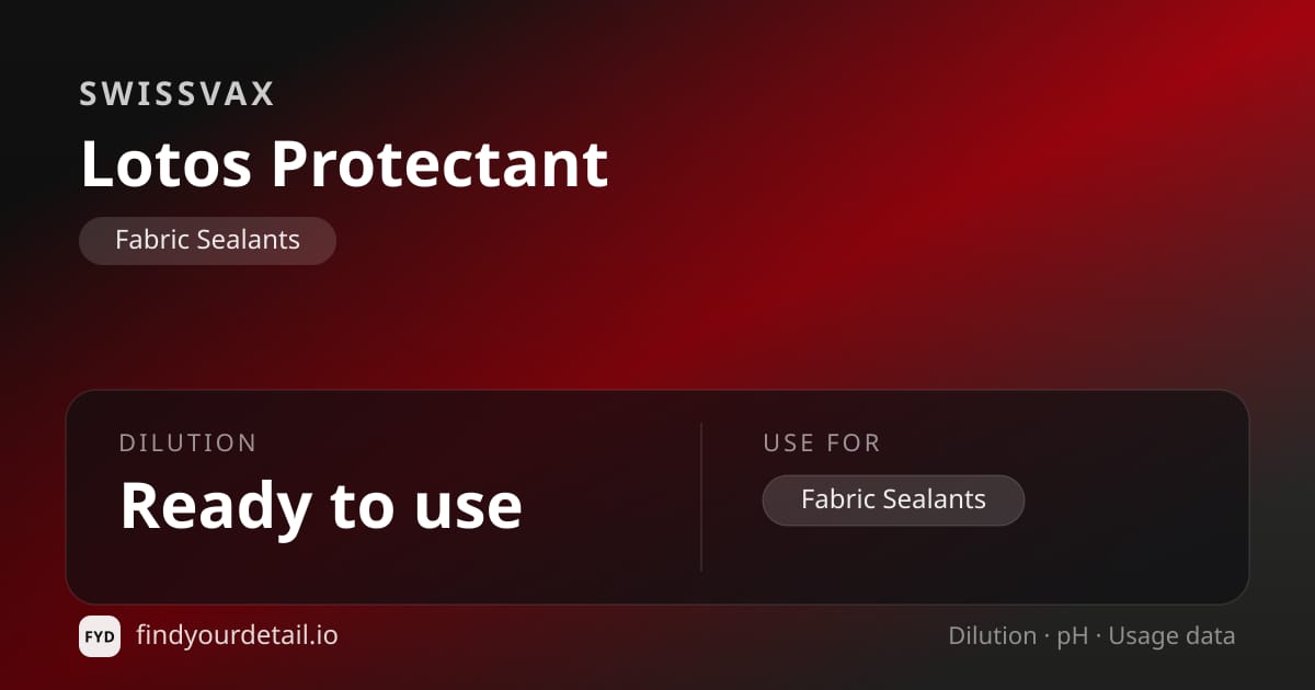 Swissvax Lotos Protectant dilution ratio and pH specification chart