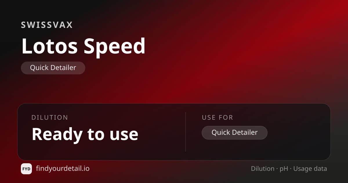 Swissvax Lotos Speed dilution ratio and pH specification chart
