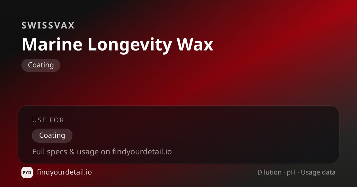 Swissvax 마린 롱제비티 왁스 희석비 pH 스펙 카드