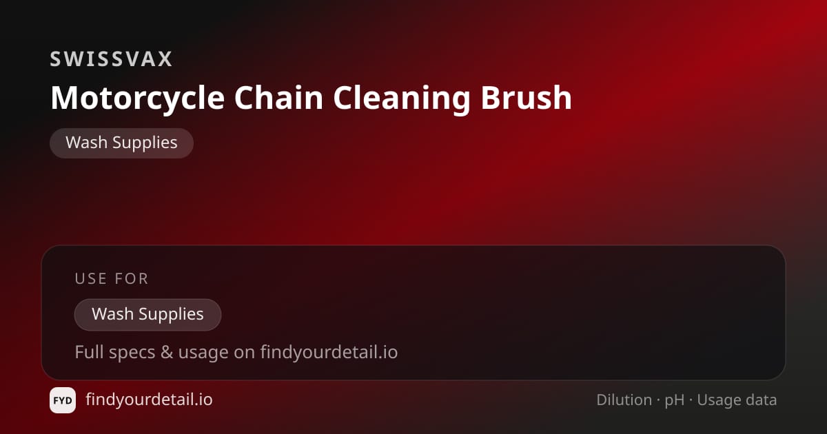 Swissvax Motorcycle Chain Cleaning Brush dilution ratio and pH specification chart
