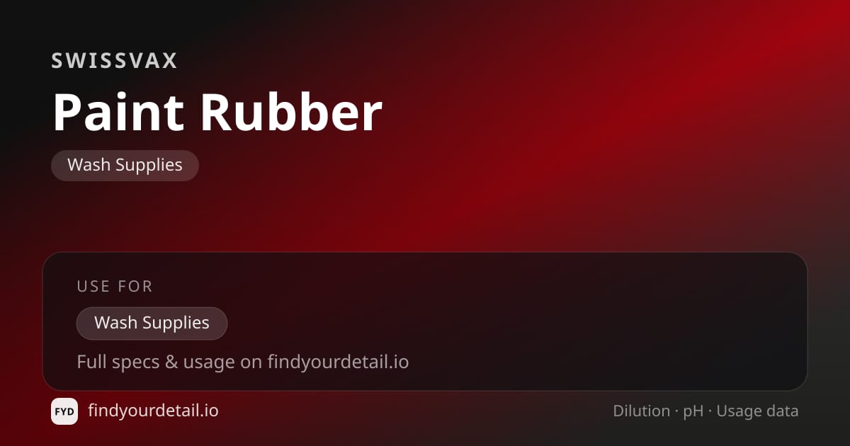 Swissvax Paint Rubber dilution ratio and pH specification chart