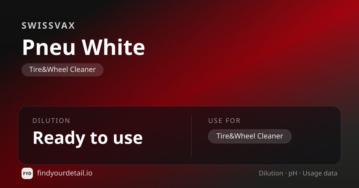 Swissvax Pneu White dilution ratio and pH specification chart
