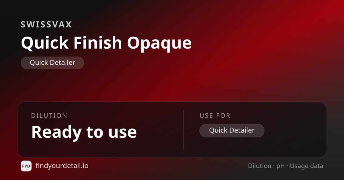 Swissvax Quick Finish Opaque dilution ratio and pH specification chart