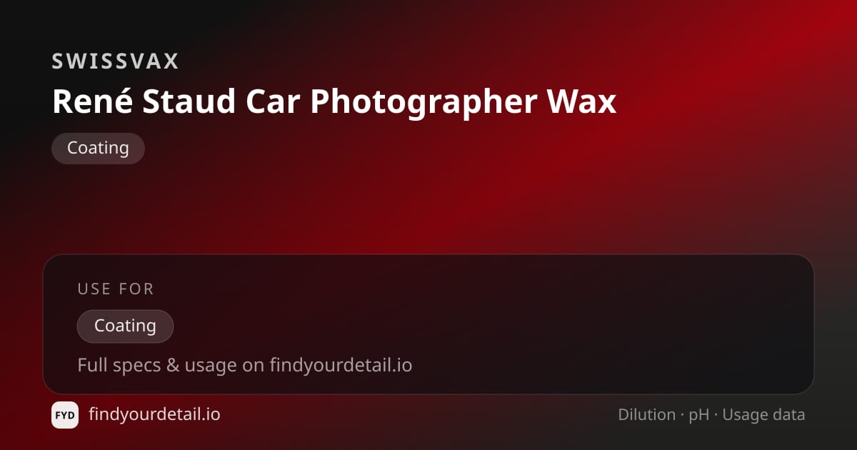 Swissvax René Staud Car Photographer Wax dilution ratio and pH specification chart