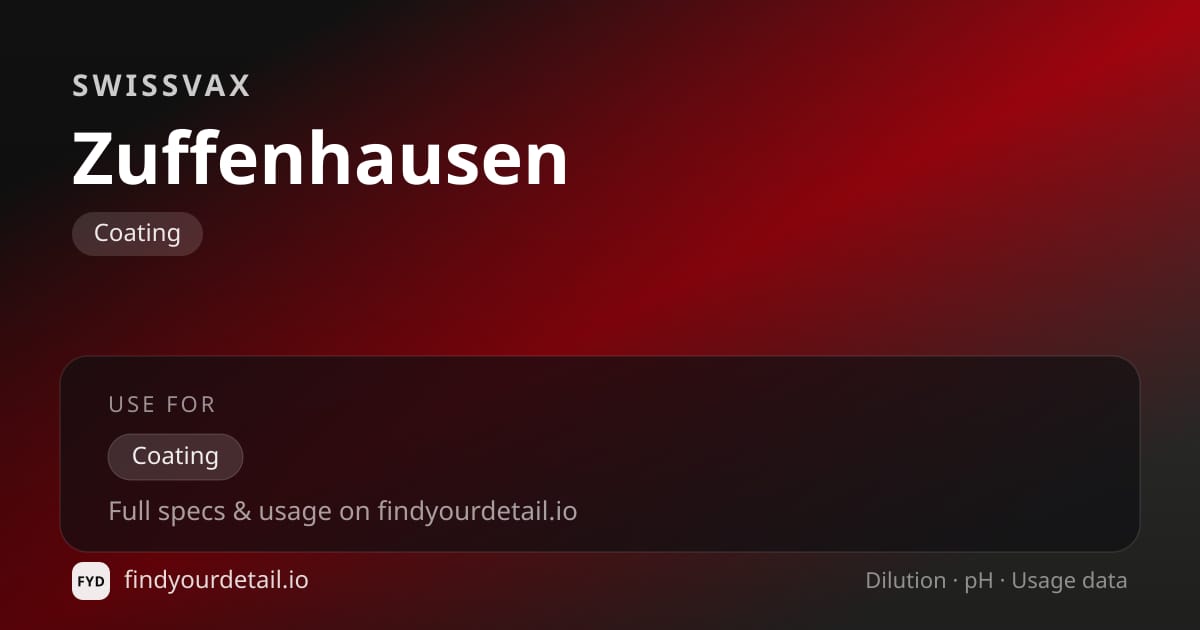 Swissvax Zuffenhausen dilution ratio and pH specification chart