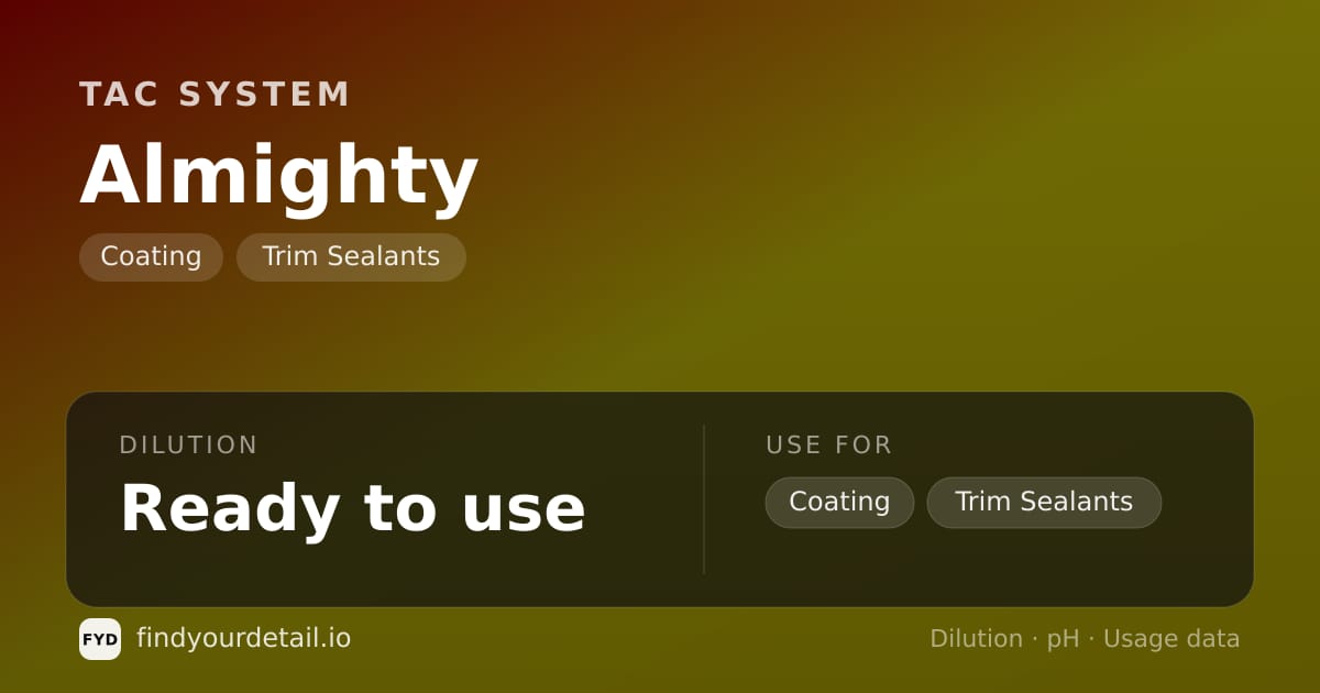 TAC System Almighty dilution ratio and pH specification chart