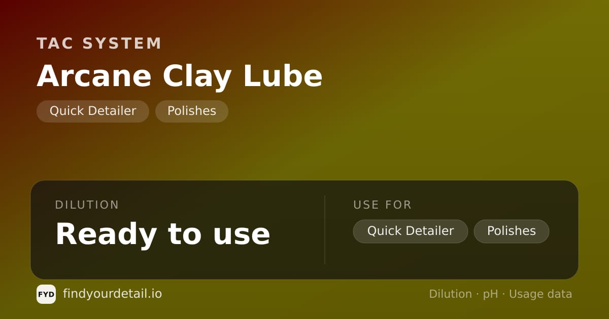 TAC System Arcane Clay Lube dilution ratio and pH specification chart