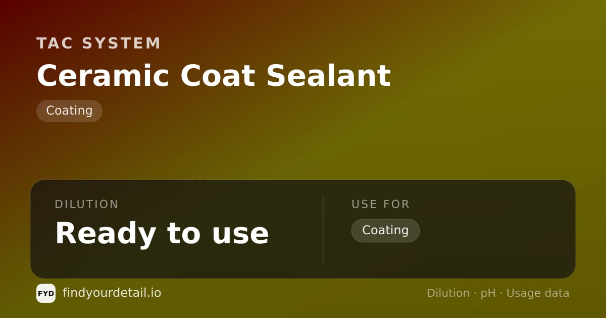 TAC System Ceramic Coat Sealant dilution ratio and pH specification chart
