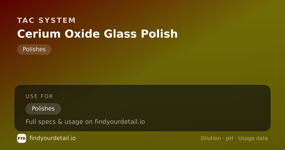 TAC System Cerium Oxide Glass Polish dilution ratio and pH specification chart