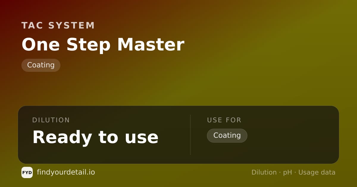 TAC System One Step Master dilution ratio and pH specification chart