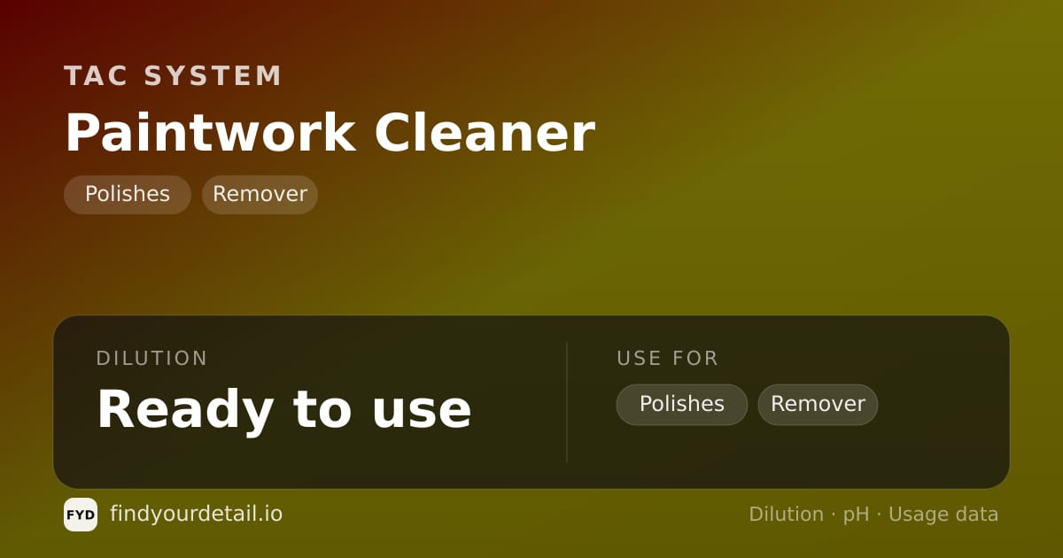TAC System Paintwork Cleaner dilution ratio and pH specification chart