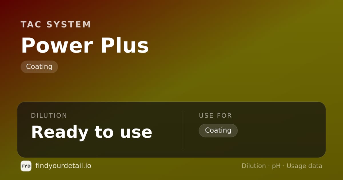 TAC System Power Plus dilution ratio and pH specification chart