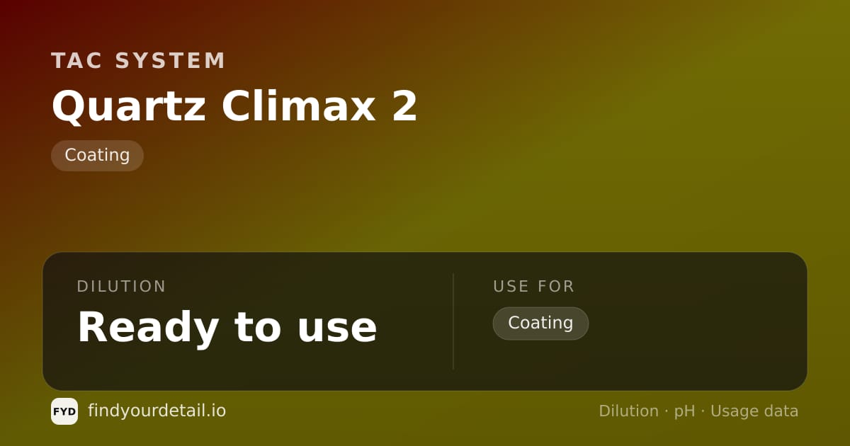 TAC System Quartz Climax 2 dilution ratio and pH specification chart