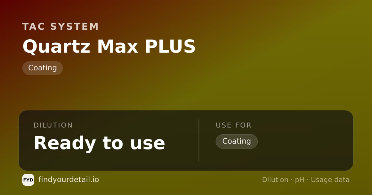 TAC System Quartz Max PLUS dilution ratio and pH specification chart