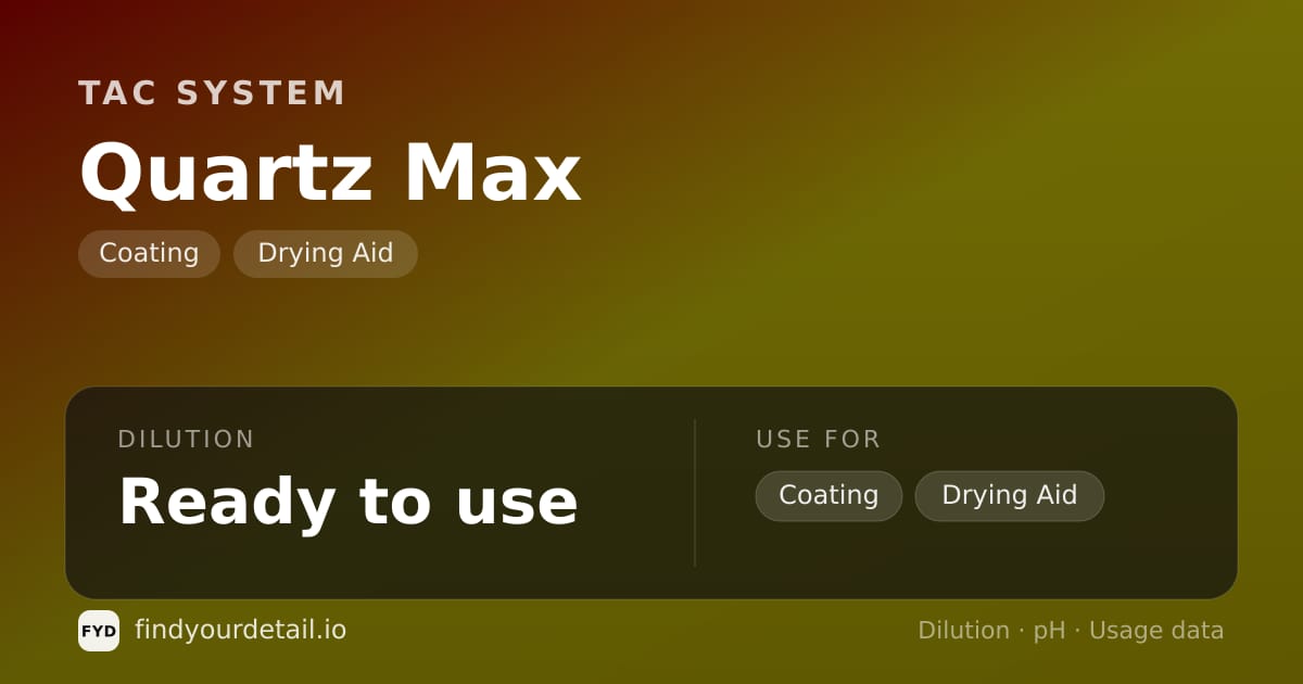TAC System Quartz Max dilution ratio and pH specification chart