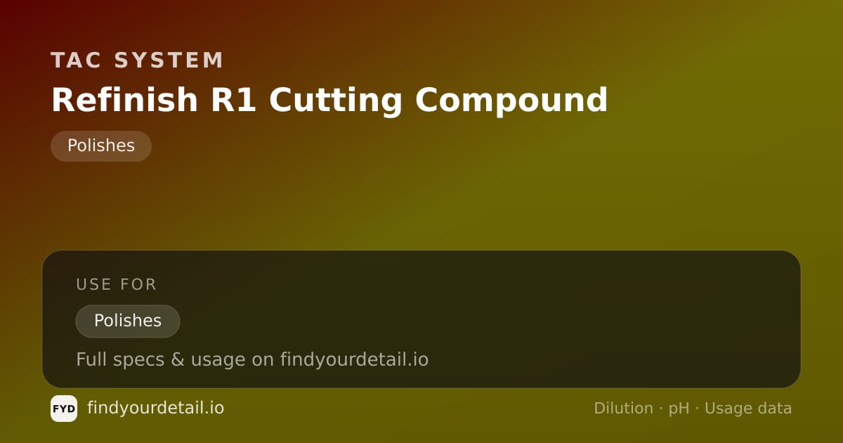 TAC System Refinish R1 Cutting Compound dilution ratio and pH specification chart