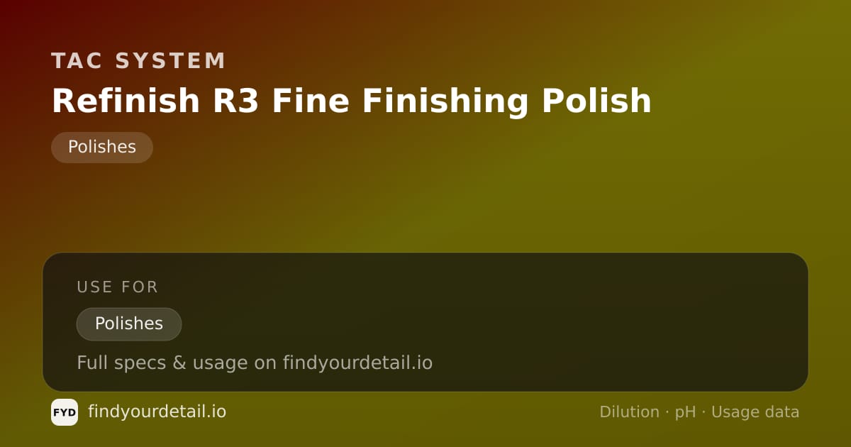 TAC System Refinish R3 Fine Finishing Polish dilution ratio and pH specification chart