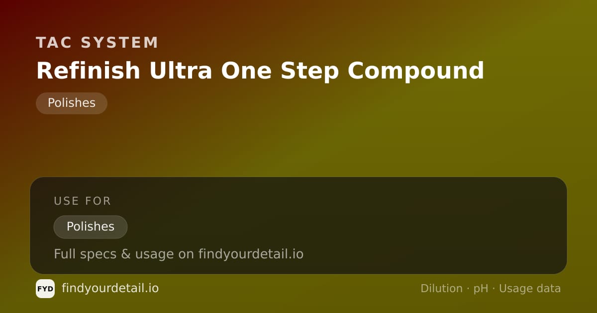 TAC System Refinish Ultra One Step Compound dilution ratio and pH specification chart