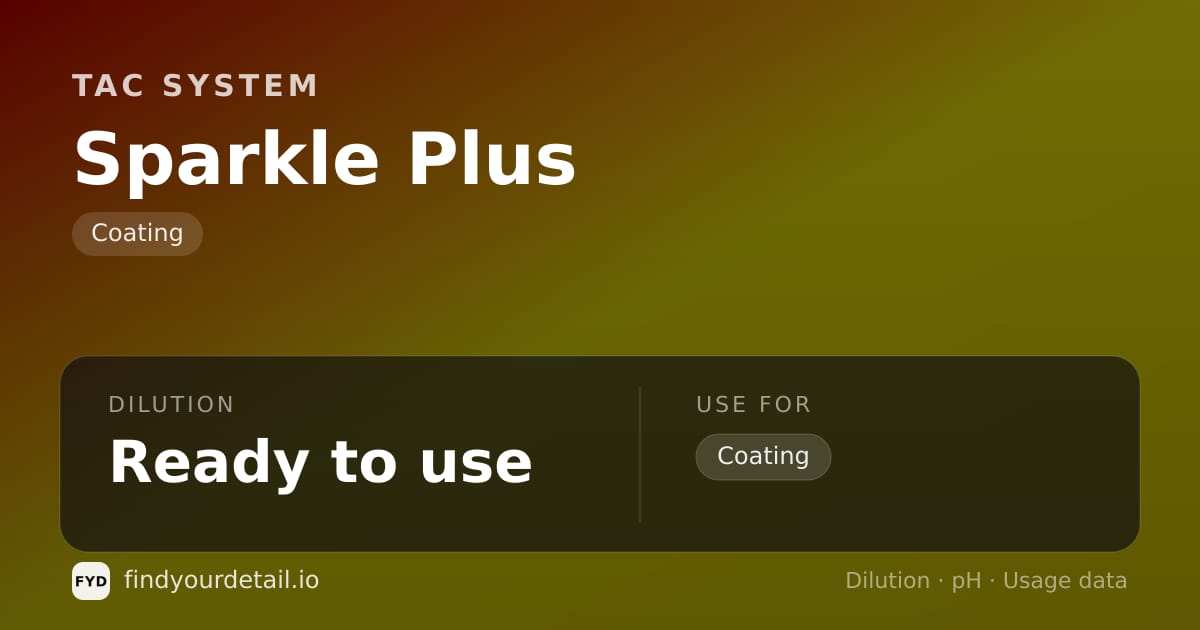 TAC System Sparkle Plus dilution ratio and pH specification chart
