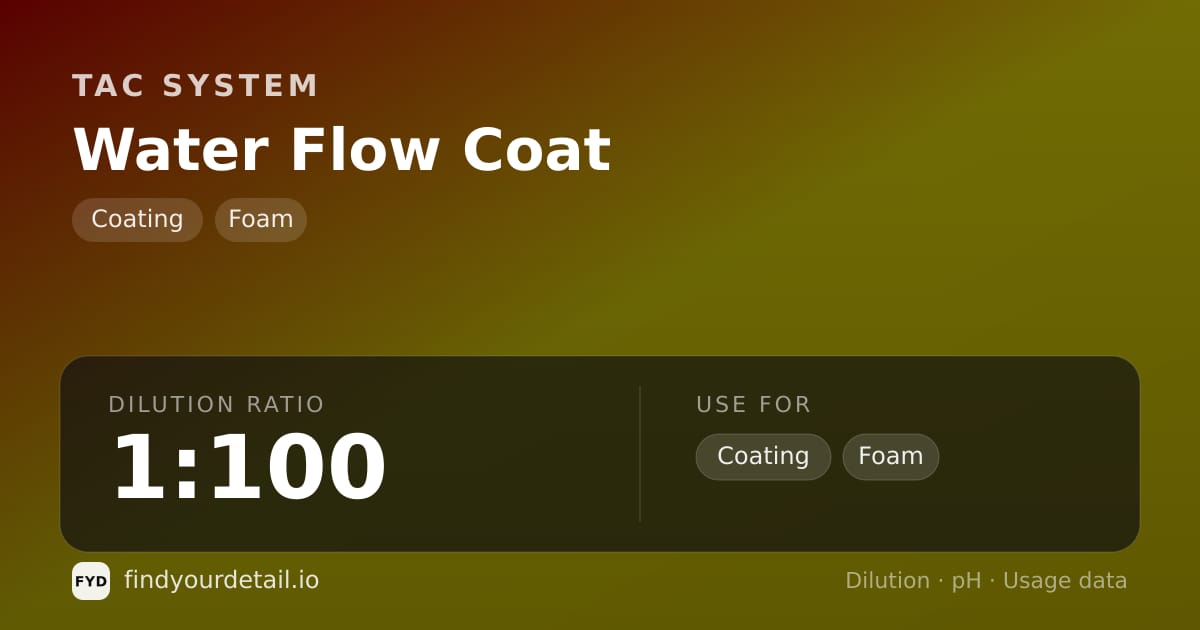 TAC System Water Flow Coat dilution ratio and pH specification chart
