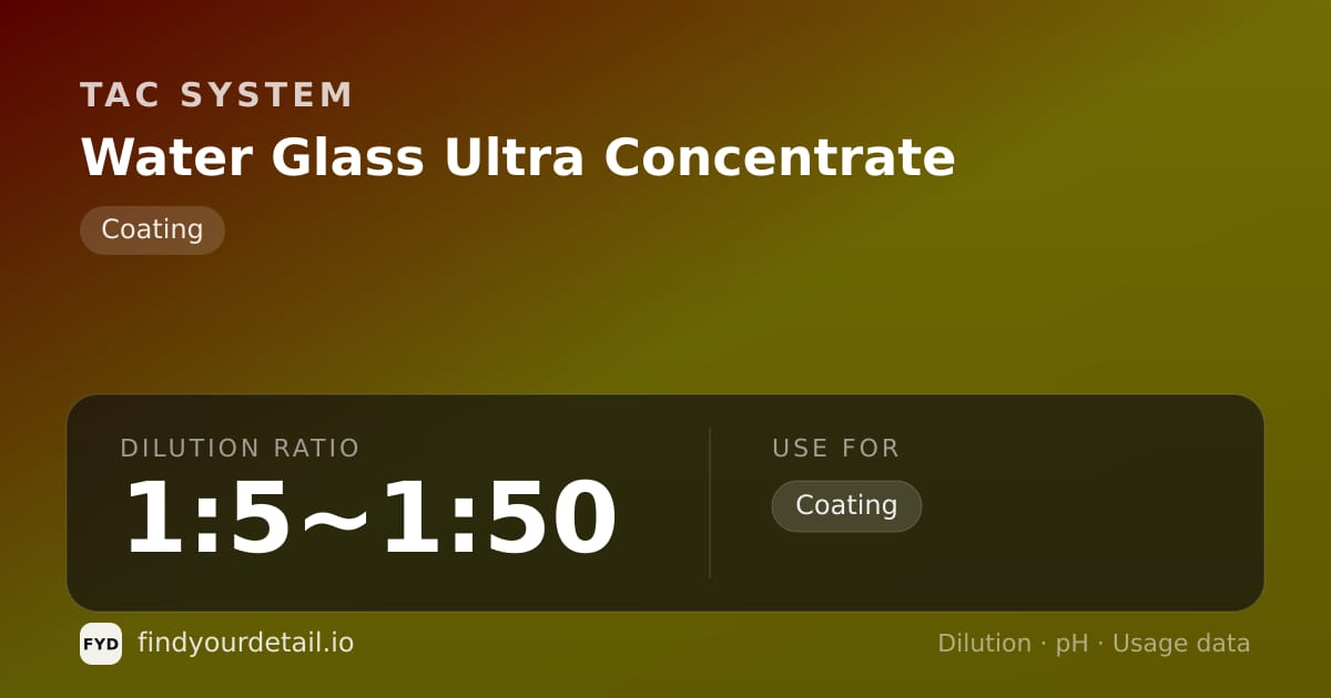 TAC System Water Glass Ultra Concentrate dilution ratio and pH specification chart