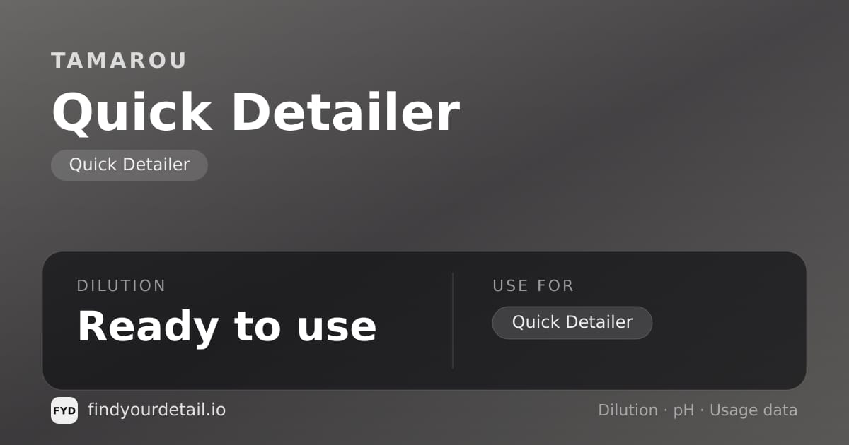 TAMAROU Quick Detailer dilution ratio and pH specification chart