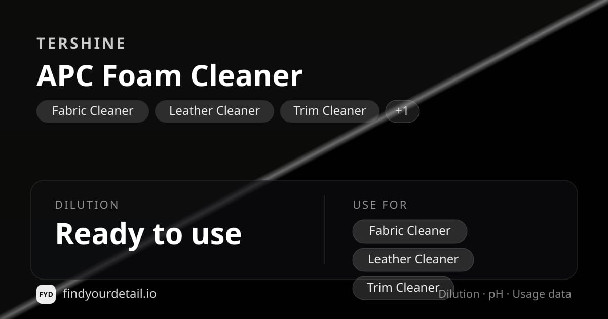 Tershine APC Foam Cleaner dilution ratio and pH specification chart