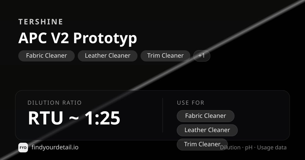 Tershine APC V2 Prototyp dilution ratio and pH specification chart