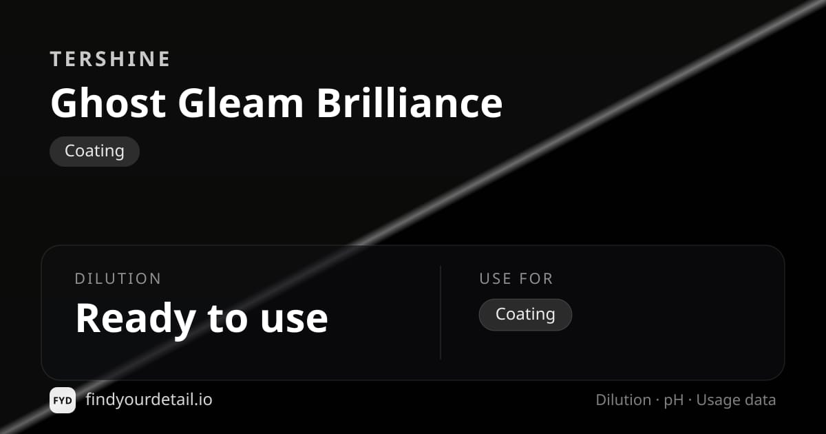 Tershine Ghost Gleam Brilliance dilution ratio and pH specification chart