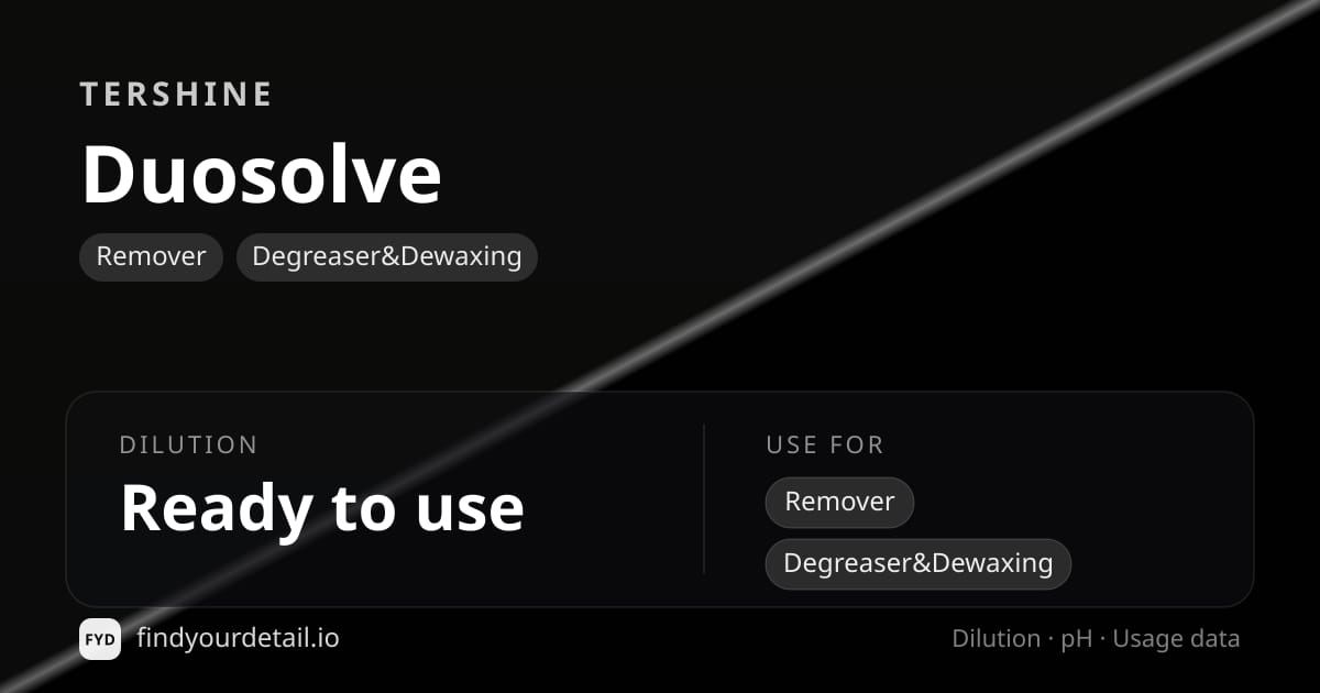 Tershine Duosolve dilution ratio and pH specification chart