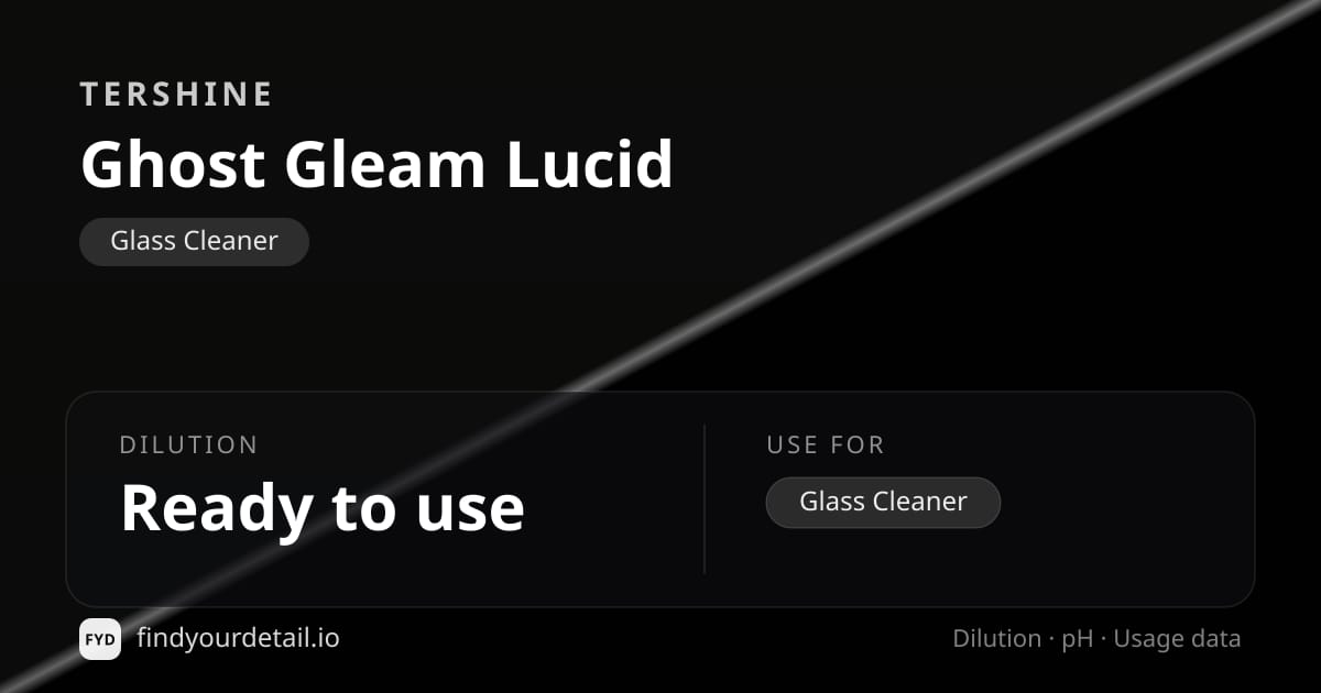 Tershine Ghost Gleam Lucid dilution ratio and pH specification chart