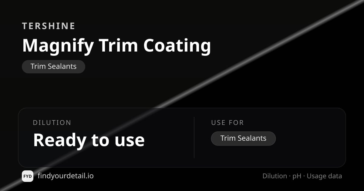 Tershine Magnify Trim Coating dilution ratio and pH specification chart