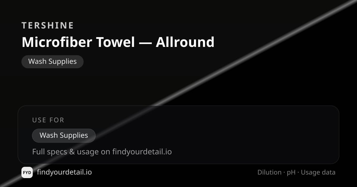 Tershine Microfiber Towel — Allround dilution ratio and pH specification chart