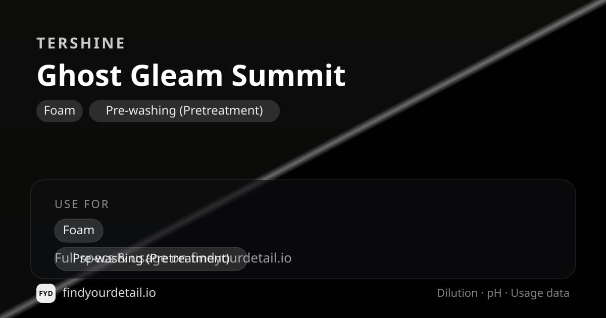 Tershine Ghost Gleam Summit dilution ratio and pH specification chart