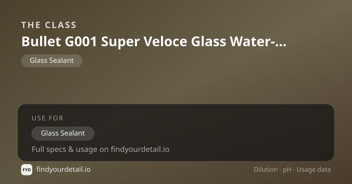 The Class Bullet G001 Super Veloce Glass Water-Repellent Coating dilution ratio and pH specification chart