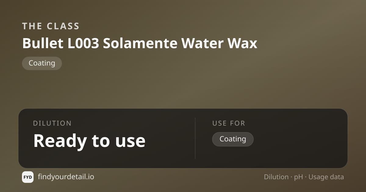 The Class Bullet L003 Solamente Water Wax dilution ratio and pH specification chart