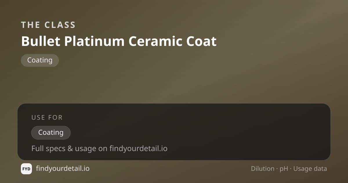The Class Bullet Platinum Ceramic Coat dilution ratio and pH specification chart